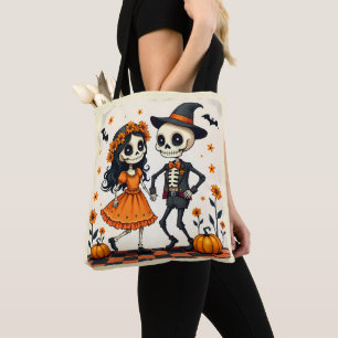 Bolso De Tela Cuidada pareja de esqueletos de Halloween en Naran