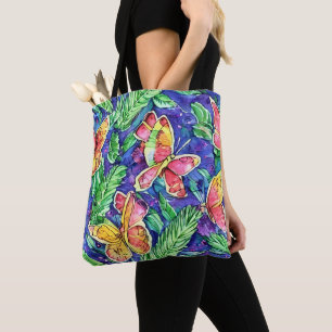 Bolso De Tela Cuidada pintura de acuarela Butterflies Blue