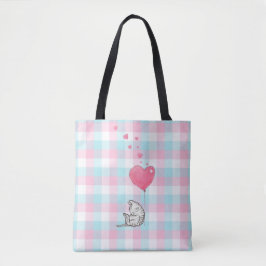 Bolso De Tela Cuidada Sleepy Cat Pink Blue Watercolor