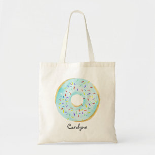 Bolso De Tela Cuidado color de agua azul donut con Personalizado