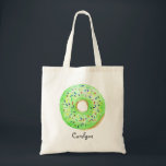 Bolso De Tela Cuidado color de agua verde donut con Personalizad<br><div class="desc">Cuidada coloración verde de agua donut con espolvorines Personalizado Tote Bag | Bolsa de tetas de personalizable con nuez de color verde agua con rociadores de colores. Esta tierna bolsa de donut será perfecta como regalo personalizado. Personalice agregando un nombre o una frase corta. Hay otros colores sin color disponibles....</div>