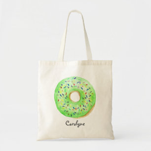 Bolso De Tela Cuidado color de agua verde donut con Personalizad