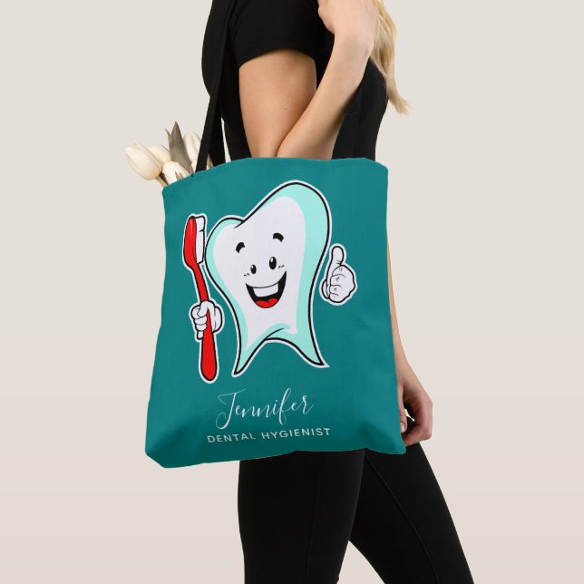 Bolso De Tela Cuidado dental Feliz diente con cepillo de dientes (Detalle)