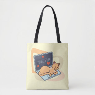 Bolso De Tela Cuidado gato de ordenador durmiendo