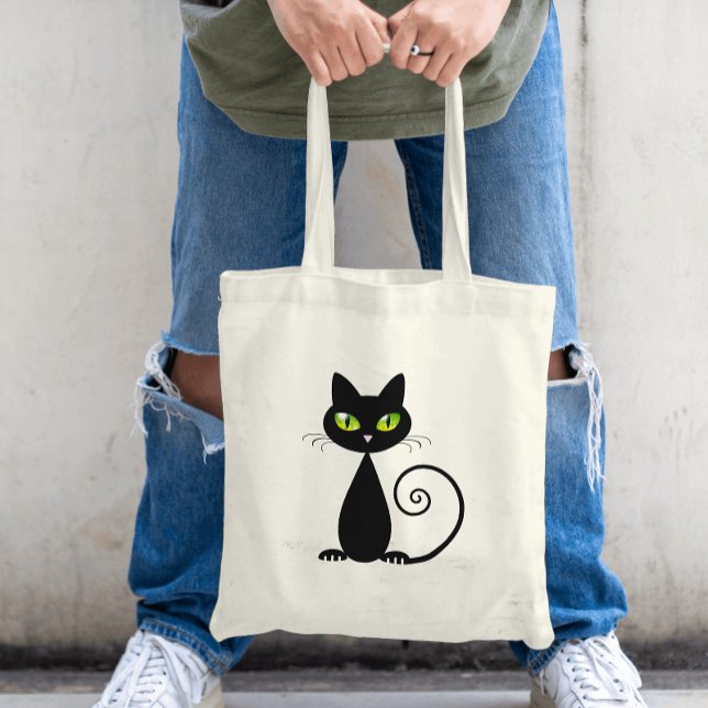 Bolso De Tela Cuidado gato negro con ojos verdes sentado en Guay (Subido por el creador)