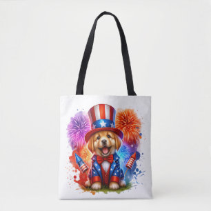 Bolso De Tela Cuidado Tío Patriótico Sam Puppy Fuegos artificial