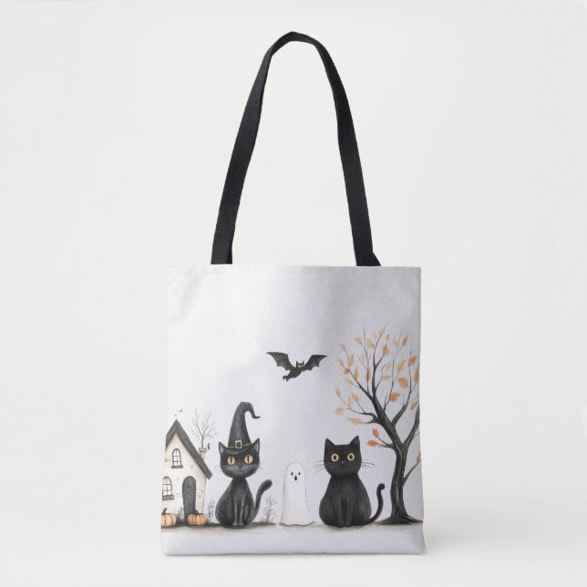 Bolso De Tela Cuidados gatos negros fantasma Bat Halloween (Anverso)