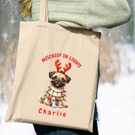 Bolso De Tela Cuidados Navidades Acuarela Perro de Pug Amable