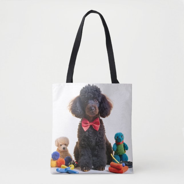 Bolso De Tela Cuidadosamente negro caniche Chenille Tote Bag (Anverso)