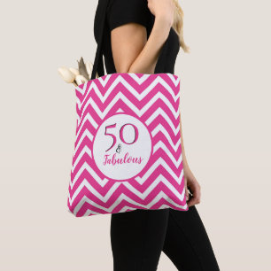 Bolso De Tela Cumpleaños 50 50 & Fabuloso Chevron Rosa Cerise