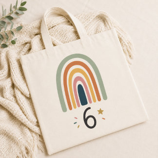 Bolso De Tela Cumpleaños 6 de Niña Cumple 6 Lindos Arcoíris