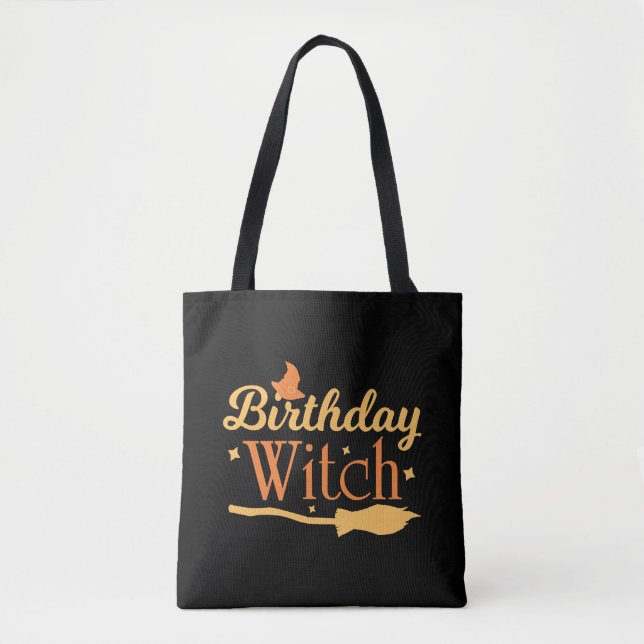 Bolso De Tela Cumpleaños Bruja Halloween (Anverso)