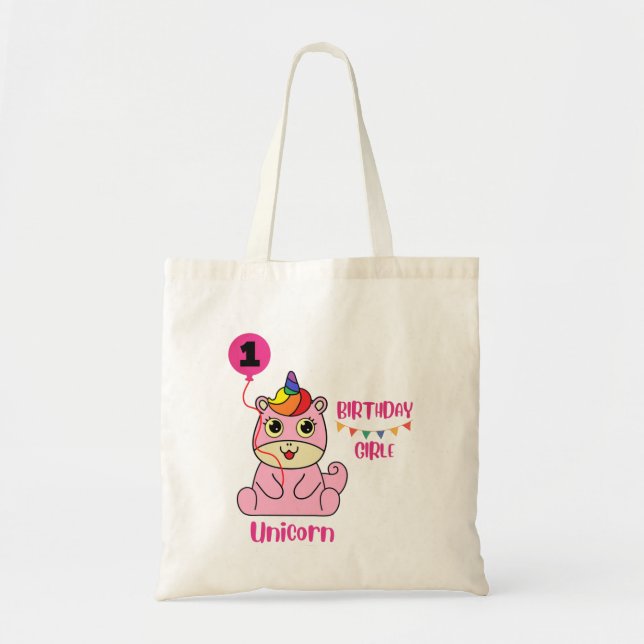 Bolso De Tela cumpleaños chica de unicornio (Frente)