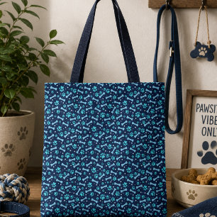 Bolso De Tela Cumpleaños de Huellas de Pata de Acuarela Azul