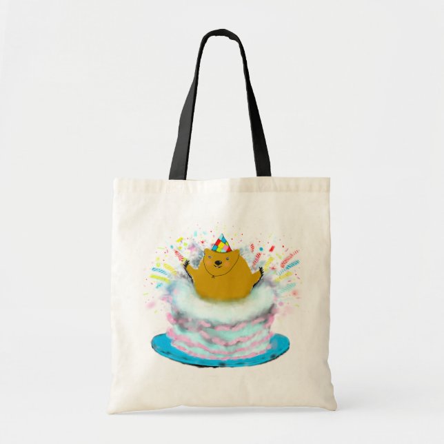 Bolso De Tela cumpleaños de la marmota (Frente)