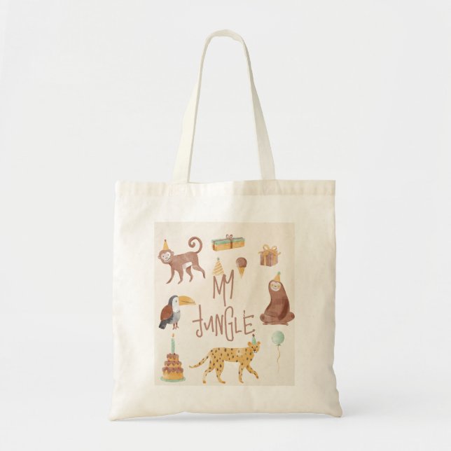 Bolso De Tela Cumpleaños de los animales de la jungla pequeña (Frente)