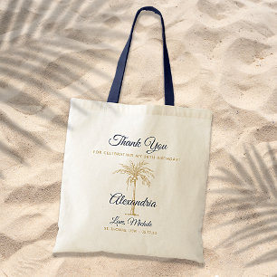 Bolso De Tela Cumpleaños de Palma Dorada Naval Tropical Gracias