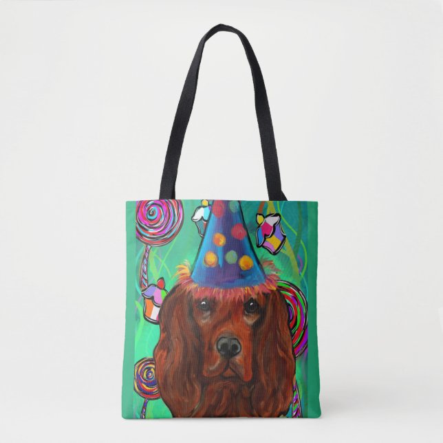 Bolso De Tela Cumpleaños de Setter Rojo Irlandés  (Anverso)
