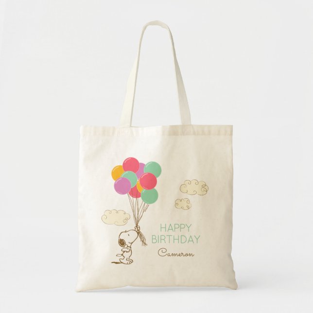 Bolso De Tela Cumpleaños de Snoopy y Balloons (Frente)