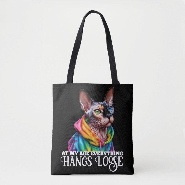 Bolso De Tela Cumpleaños de Sphynx Cat Hang Loose (Anverso)