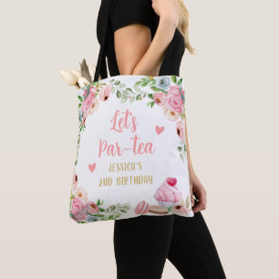 Bolso De Tela Cumpleaños de Té Fiesta Rosa Flor Floral Niña Par-