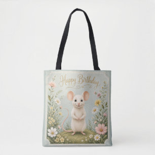 Bolso De Tela Cumpleaños del Jardín del Ratón Suave