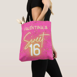 Bolso De Tela Cumpleaños Dulces 16 Rosa Caliente Neón Resplandor