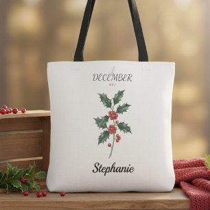 Bolso De Tela Cumpleaños Flor de Nacimiento de Diciembre Acebo