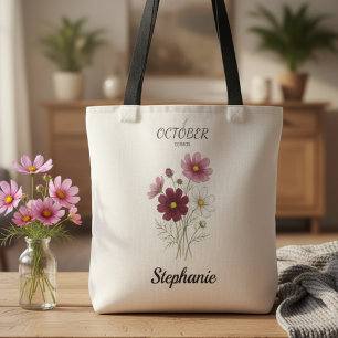 Bolso De Tela Cumpleaños Flor de Nacimiento de Octubre Cosmos