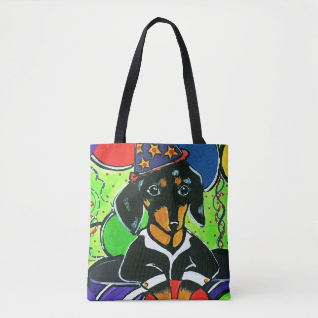 Bolso De Tela Cumpleaños lindo Dachshund (Anverso)
