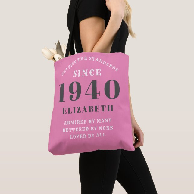 Bolso De Tela Cumpleaños Personalizado 1940 Nombre Gray Pink Gir (Detalle)