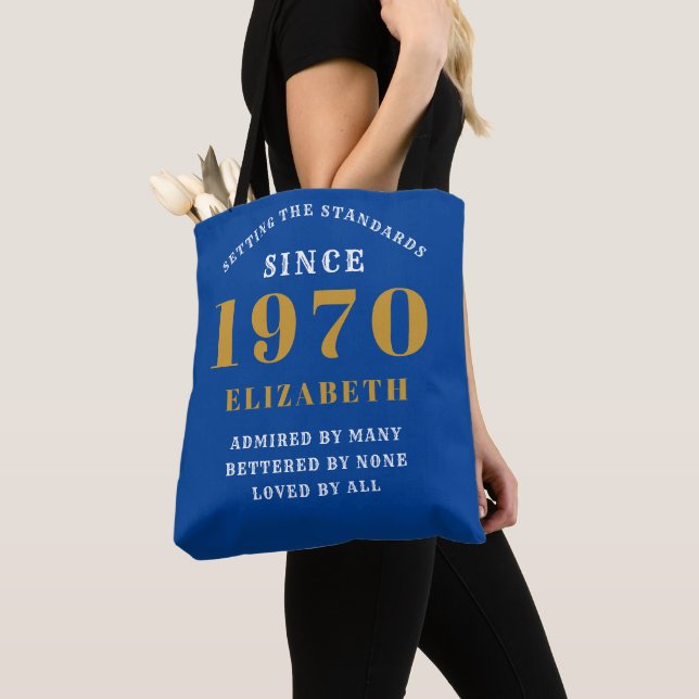 Bolso De Tela Cumpleaños Personalizado 1970 Añadir tu nombre Blu (Detalle)