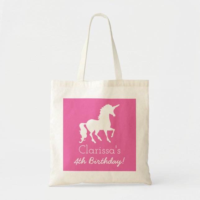 Bolso De Tela Cumpleaños personalizado unicornio blanco rosado (Frente)