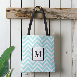 Bolso De Tela Cuña Azul y Blanco Monogramada