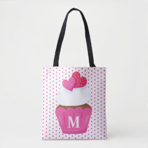 Bolso De Tela Cupcake Monograma Corazones Lunares San Valentín