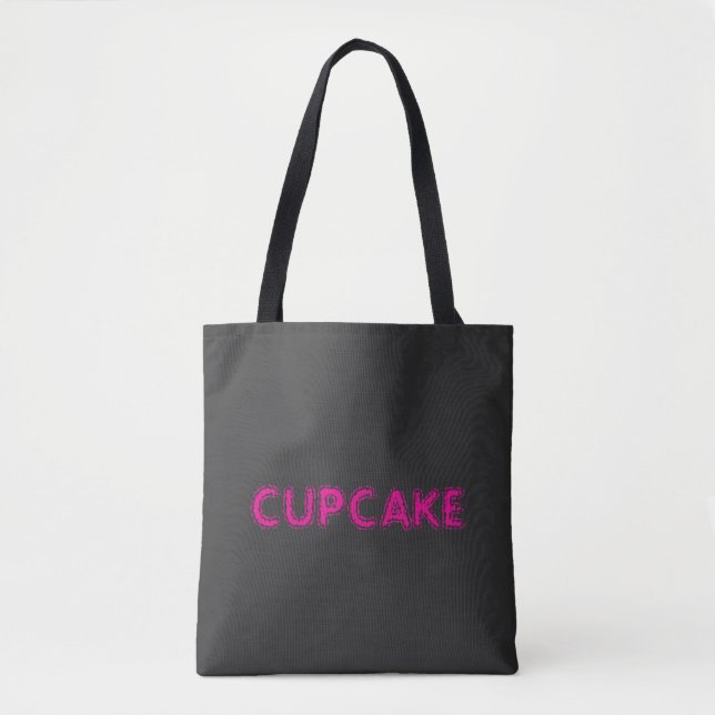 Bolso De Tela Cupcake Rosa Texto Personalizado Negro  (Anverso)