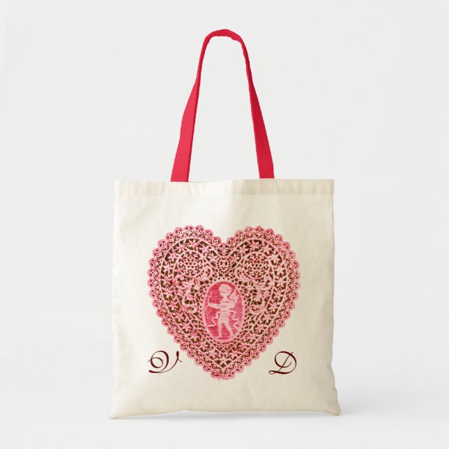 BOLSO DE TELA CUPID LACE HEART PINK RED MONOGRAM (Frente)