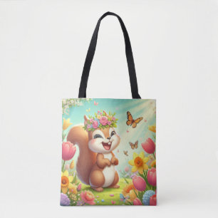 Bolso De Tela Cura, ardilla de primavera feliz