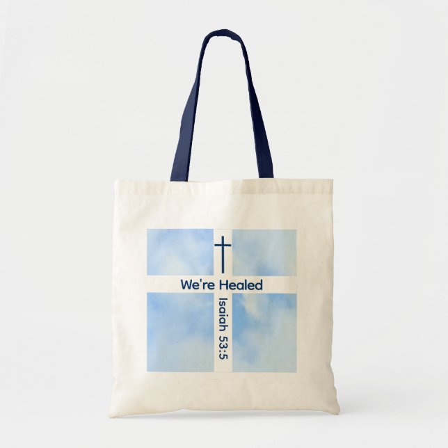 Bolso De Tela Curación de la Biblia de la Cruz Cristiana Azul Cl (Frente)