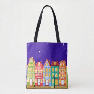 Bolso De Tela Curiosa colorida Ciudad Vieja Noche Caminando Bols