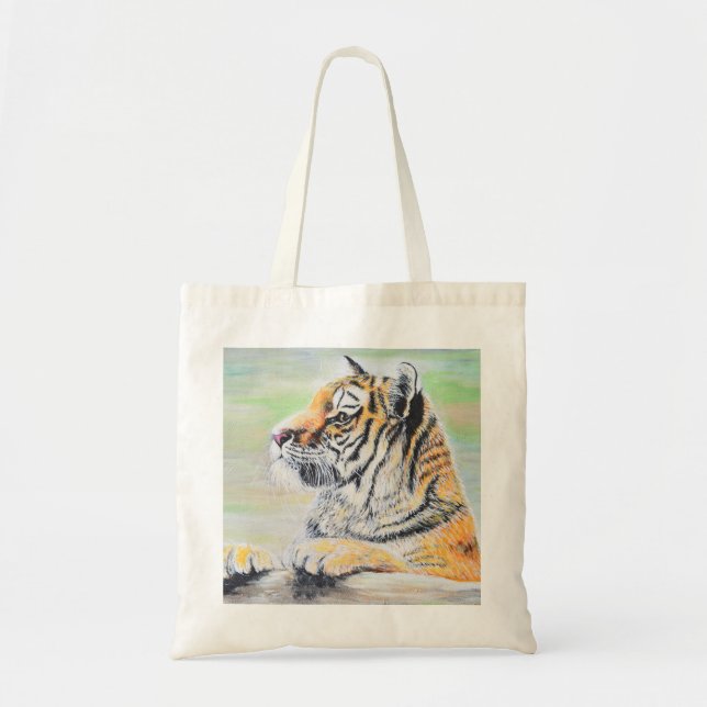 Bolso De Tela Curiosa pintura de tigres (Frente)