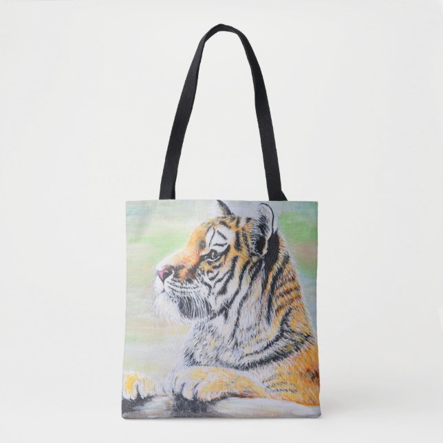 Bolso De Tela Curiosa pintura de tigres (Anverso)