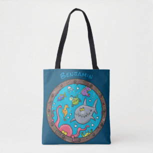 Bolso De Tela Curiosas criaturas marinas bajo el agua dibujando 