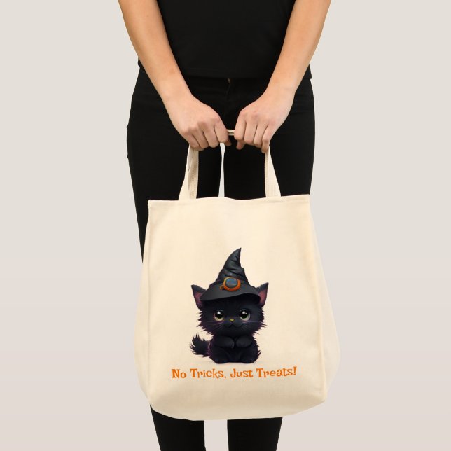 Bolso De Tela Curioso gato negro de Halloween (Anverso (producto))