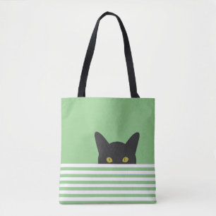 Bolso De Tela Curioso Peeking Black Cat Green Stripe