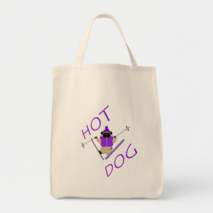 Bolso De Tela Curioso perro caliente esquiar Pug Purple Jacket y