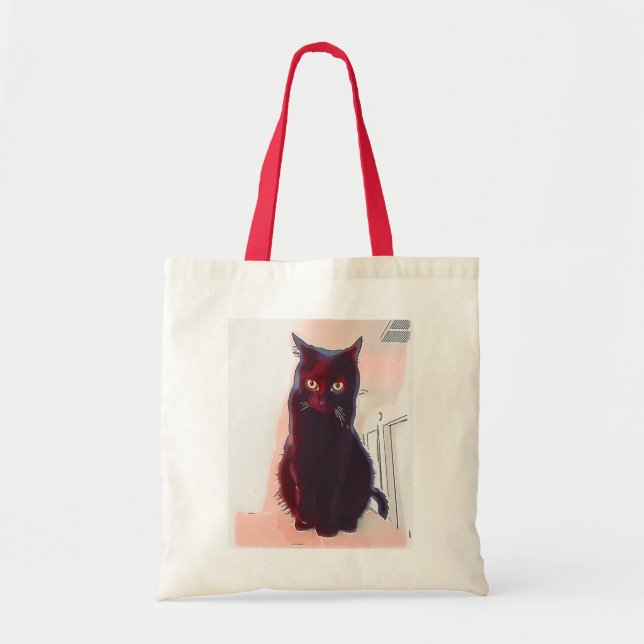 Bolso De Tela Curioso tote de gato negro (Frente)