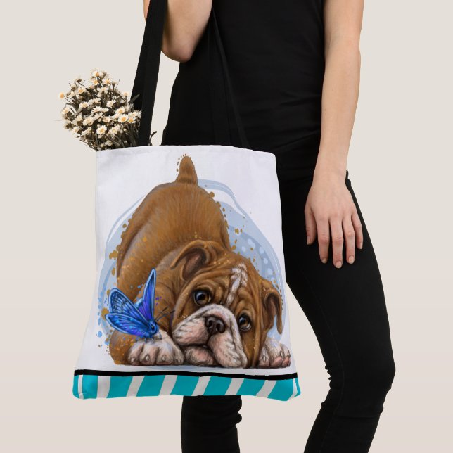 Bolso De Tela Curioso Tote de Maestros de Bulldog - ¡Mirar Atrás (Detalle)