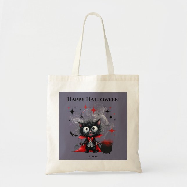 Bolso De Tela Curioso vampiro Kitten Trick o Trete de Halloween (Frente)