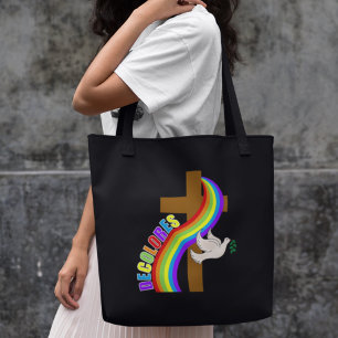 Bolso De Tela Cursillo de arco iris de DeColores con cruz y paz